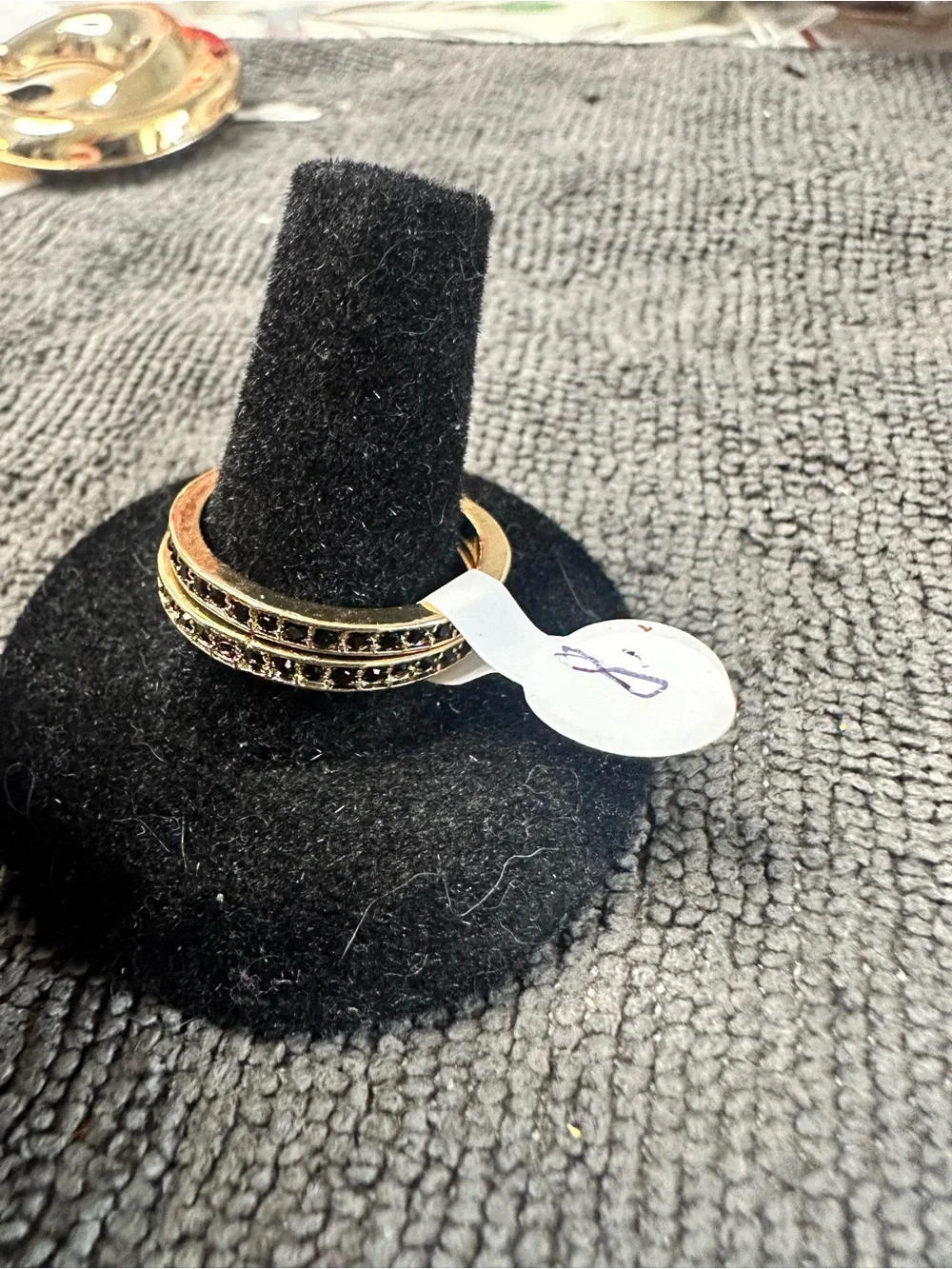 Gold Black Crystal Double-Band Women's Ring size 8